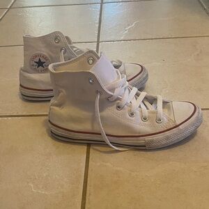 Converse White High Top Sneakers with Red Stripe